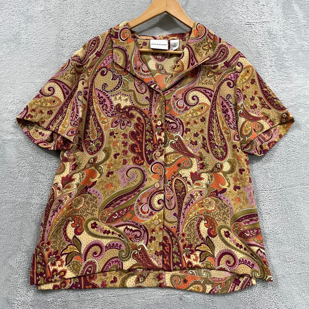 Alfred Dunner Shirt‎ Blouse Womens 16 Paisley Boho Artsy Coachella Hippie Church